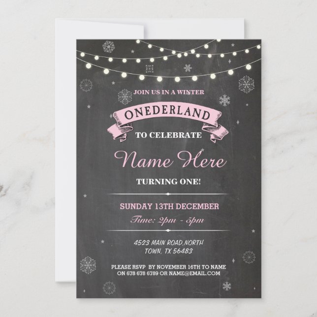 1 Cumpleaños 1 Invitación de Fiesta de Wonderland  (Anverso)