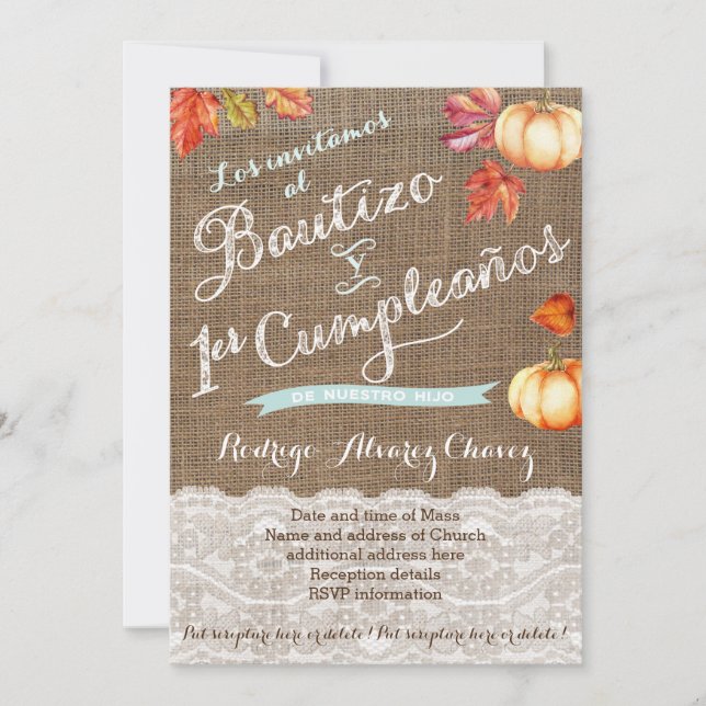 1 er・y Bautizo, invitaciones calabazas (Anverso)