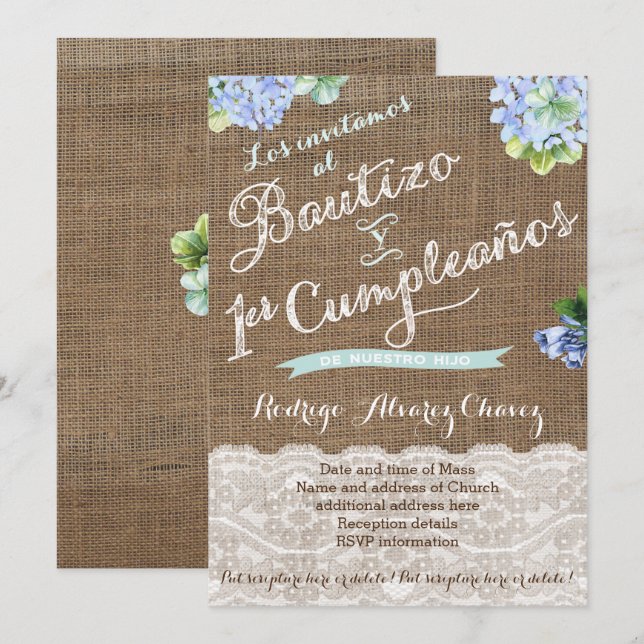 1 er・y Bautizo, invitaciones niño (Anverso / Reverso)