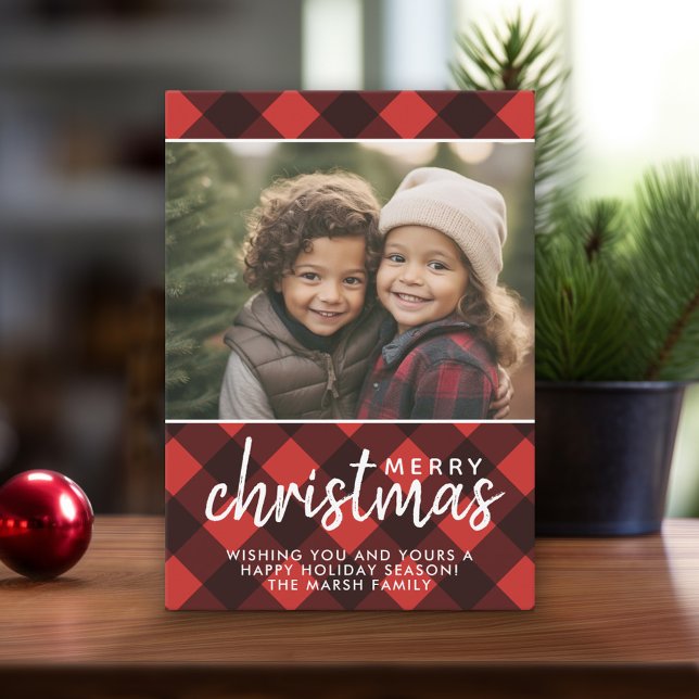 1 Foto Red Black Buffalo Jugado Feliz Navidad (Online Christmas Card - Print and Download Options)