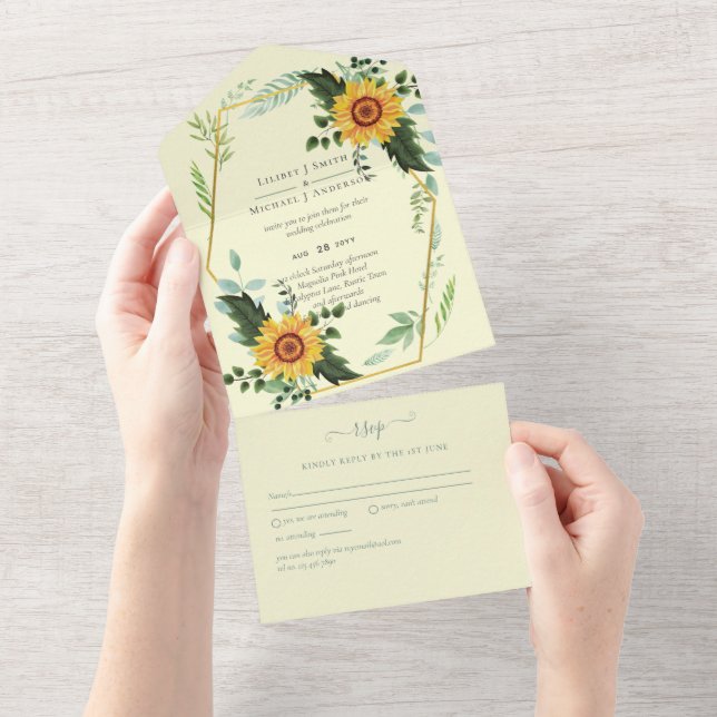 1 in3 Sunflowers Green Wedding RSVP Invitaciones (desgarro)