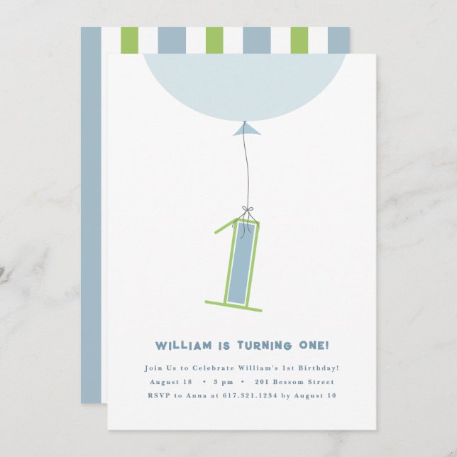 #1 Invitación de cumpleaños con globo (Anverso / Reverso)