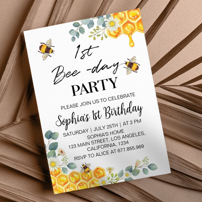 1 Invitación de cumpleaños de Bee Day Bumble Bee (Subido por el creador)