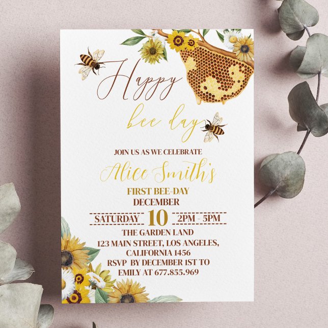 1 Invitación de cumpleaños de Bee Day Bumble Bee (Subido por el creador)