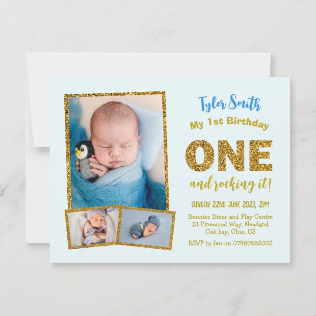 1 Invitación de cumpleaños, UN niño de primer cump (Anverso)