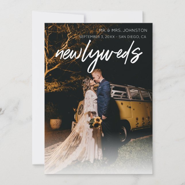 1 Invitación de foto de recién casados - Blanco (Anverso)