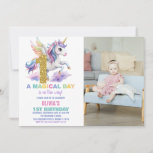 1 Invitaciones de cumpleaños de Rainbow Unicorn co
