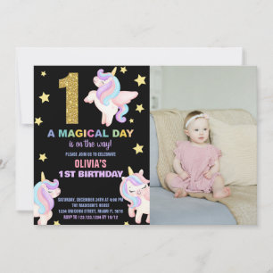 1 Invitaciones de cumpleaños de Rainbow Unicorn co