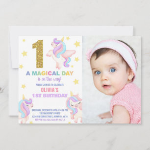 1 Invitaciones de cumpleaños de Rainbow Unicorn co