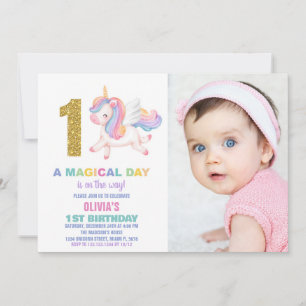 1 Invitaciones de cumpleaños de Rainbow Unicorn co