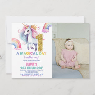 1 Invitaciones de cumpleaños de Rainbow Unicorn co