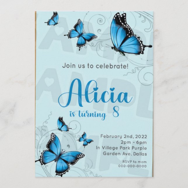 1 Invitaciones DIGITALES JPEG Blue Butterfly cumpl (Anverso)