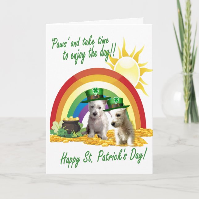 1. La tarjeta de Westie de St Patrick adorable de (Anverso)