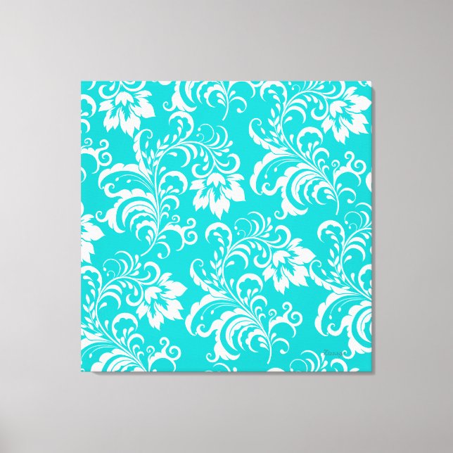 1 Lienzo Azul Teal Blanco Damasco Floral (Anverso)