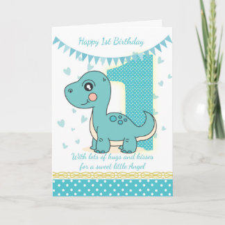 1 Tarjeta de dinosaurio azul de cumpleaños, primer