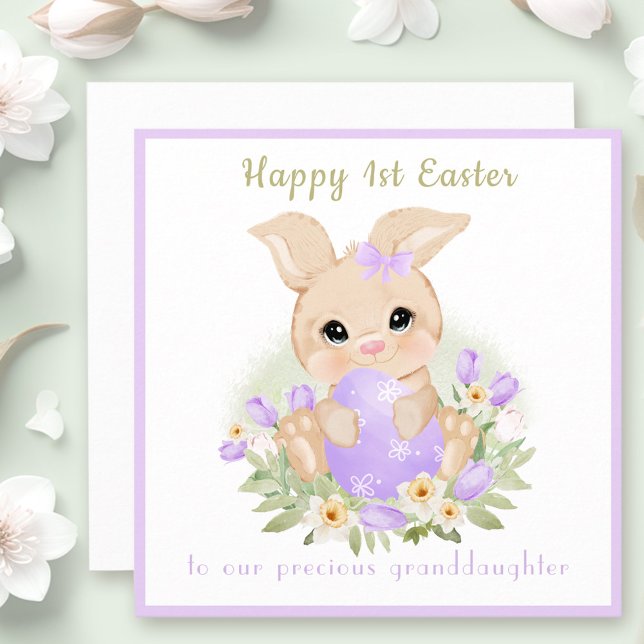 1 Tarjeta de Pascua de la Nieta Conejita Púrpura d (1st Easter Purple Bunny Granddaughter Easter card)