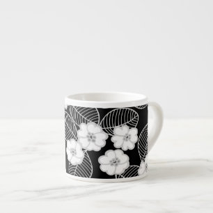 1 Taza de Espresso Damask Floral Gris Negro Blanco