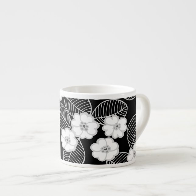 1 Taza de Espresso Damask Floral Gris Negro Blanco (Derecha)