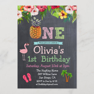 1er Primera Cumpleaños Aloha Luau Invitación Tropi