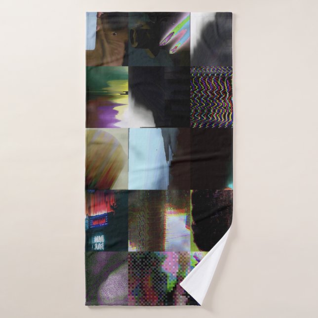 1FB1F9F4 Arte de mosaico abstracto de glitch cyber (Toalla de baño)