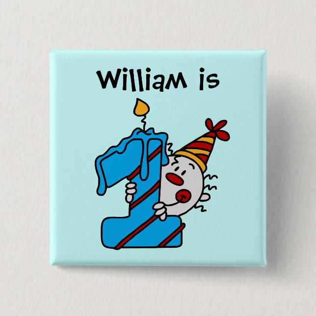 1r botón del cumpleaños del payaso azul de la vela (Anverso)