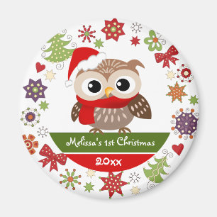 1r imán del navidad del búho feliz del bebé