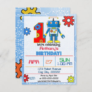 1r Invitación del robot del cumpleaños