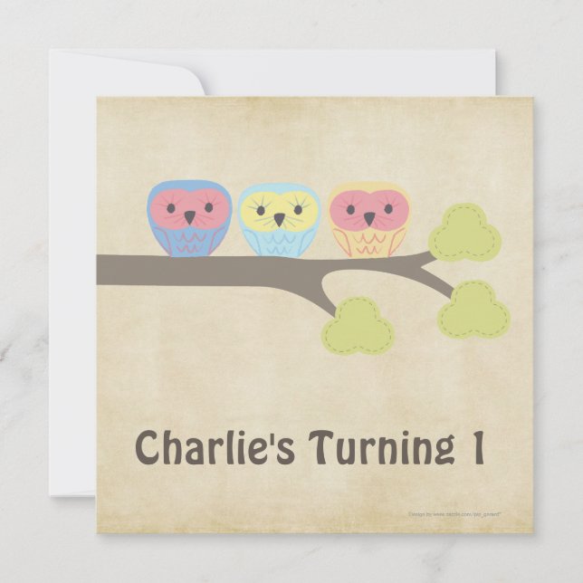 1r Invitación retra de los búhos del bebé de la (Anverso)