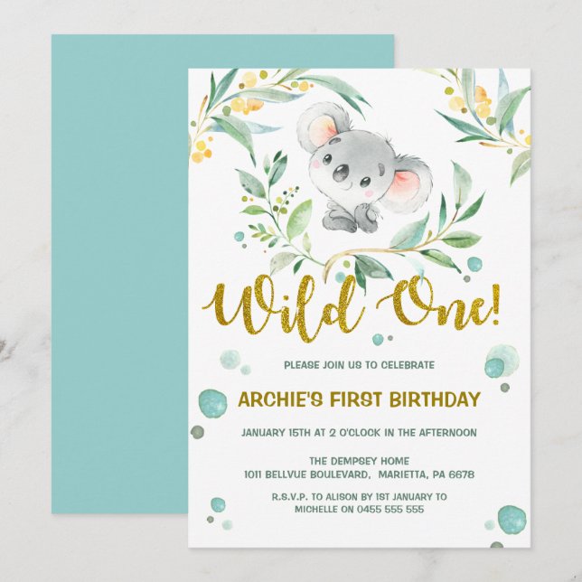1r Koala linda la salvaje de las invitaciones el | (Anverso / Reverso)