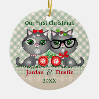 1r ornamento del navidad de los gatos rústicos de
