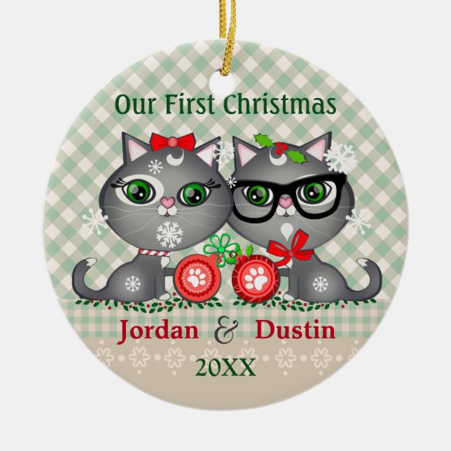 1r ornamento del navidad de los gatos rústicos de (Frente)