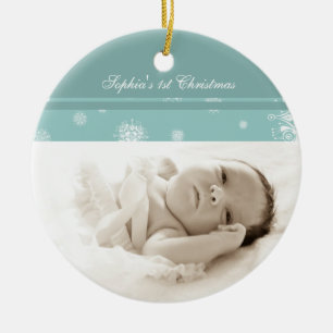 1r ornamento del navidad del bebé verde azulado d