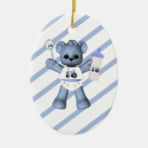 1r ornamento del navidad del tractor azul del oso