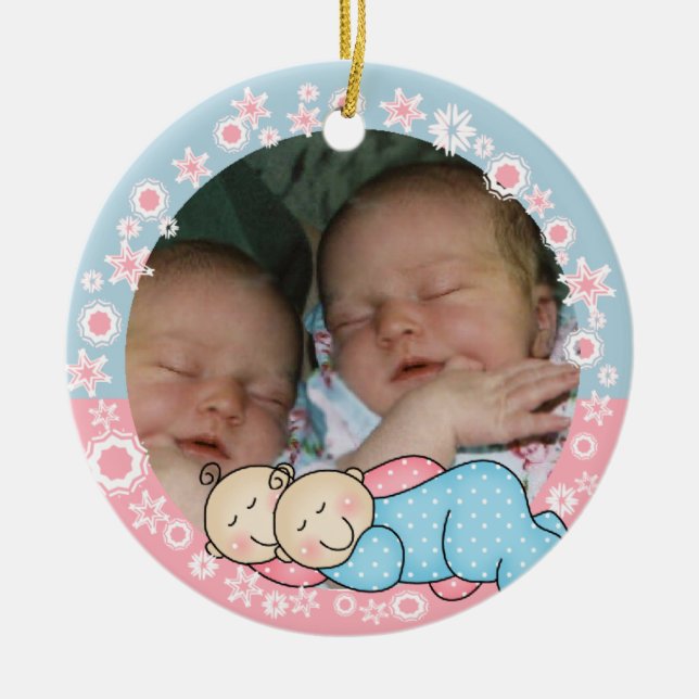 1r ornamento gemelo del navidad del muchacho y del (Frente)