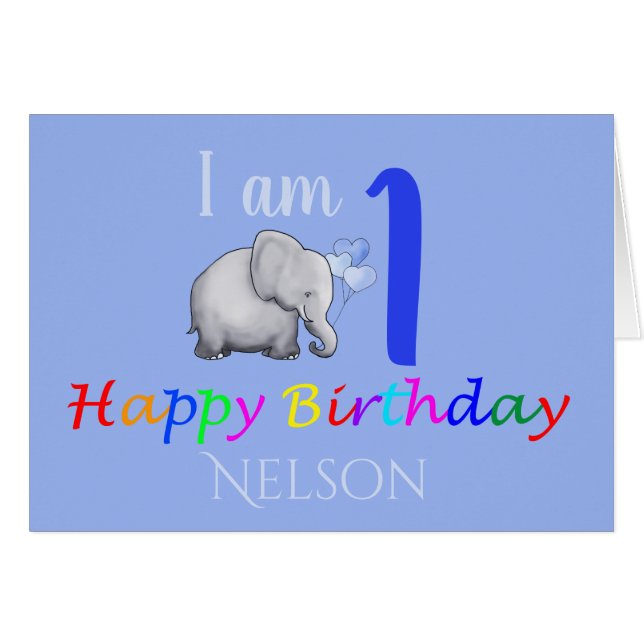 1r poema personalizado del cumpleaños del elefante (Anverso (Horizontal))