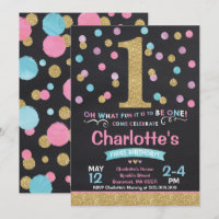 1r rosa de la invitación del cumpleaños del chica