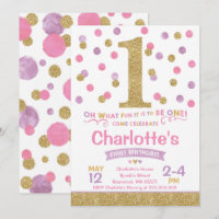 1r rosa de la invitación del cumpleaños del chica