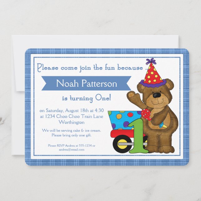 1r Tren d1 del oso de peluche de las invitaciones (Anverso)
