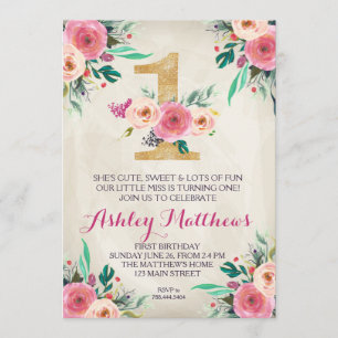 1ra del cumpleaños invitación floral hermosa