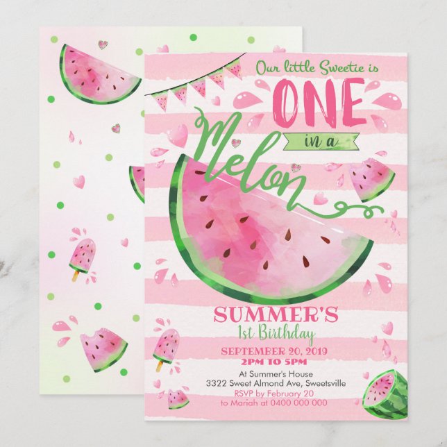 1ra invitación del cumpleaños de la sandía (Anverso / Reverso)