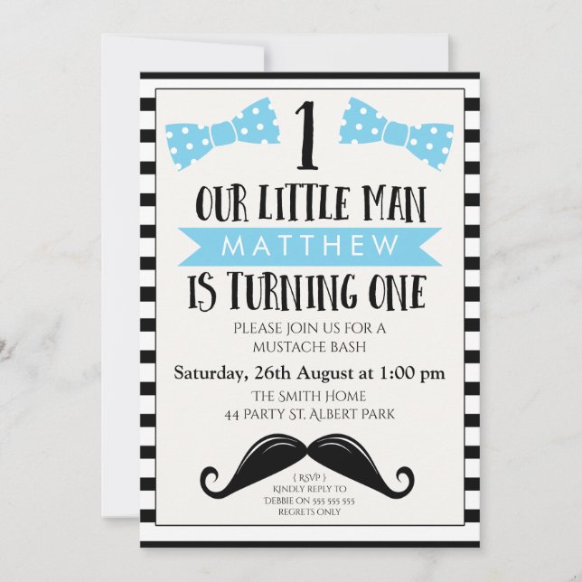 1ra invitación del cumpleaños del pequeño bigote (Anverso)
