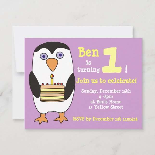 1ra invitación del cumpleaños del pingüino, fiesta (Anverso)
