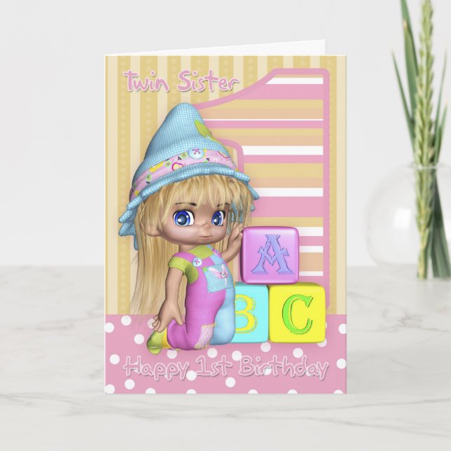 1ra tarjeta de cumpleaños de la hermana gemela con (Anverso)