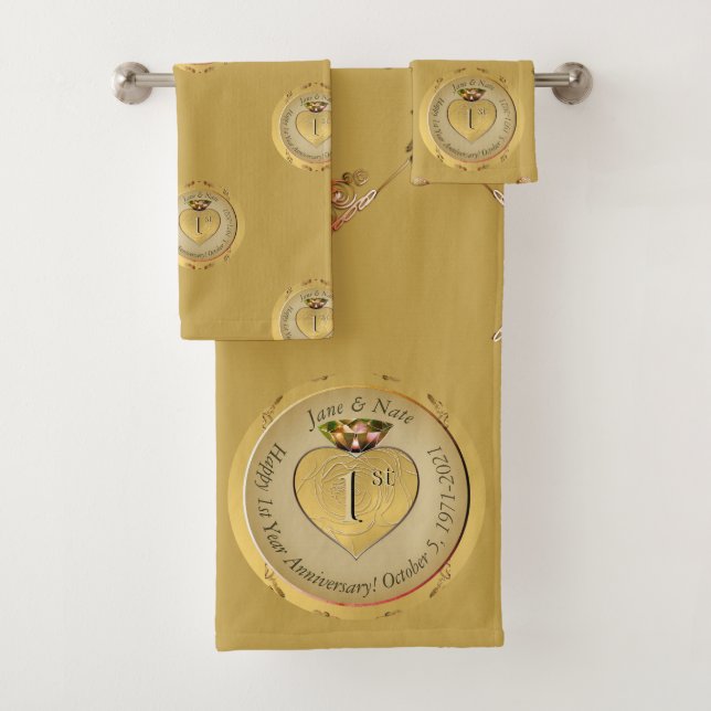 1st or 50th Wedding Anniversary Golden Ochre Towel (In situ)