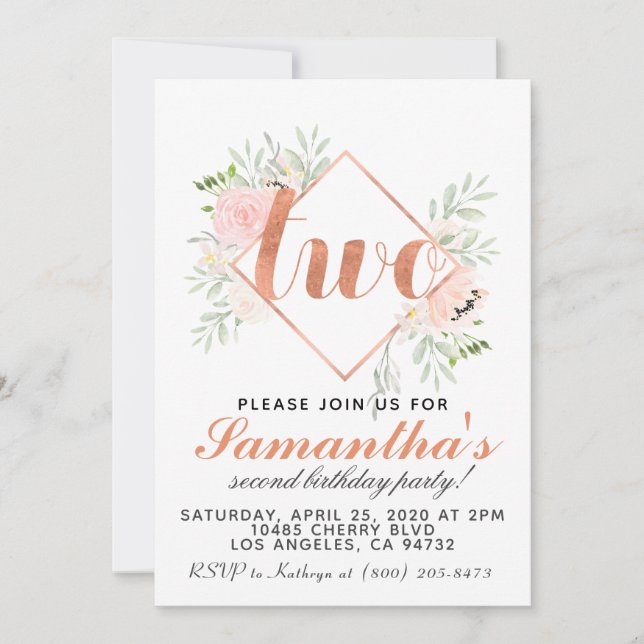 2ª Invitación de cumpleaños de oro rosa (Anverso)