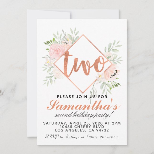 2ª Invitación de cumpleaños de oro rosa (Anverso)