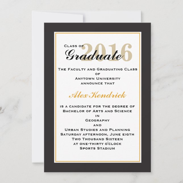 2016 Elegante Invitación de Graduación (Anverso)