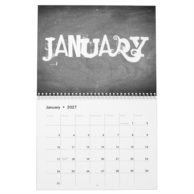2018 Calendario del tablero de cambios Texto en bl (Jan 2027)