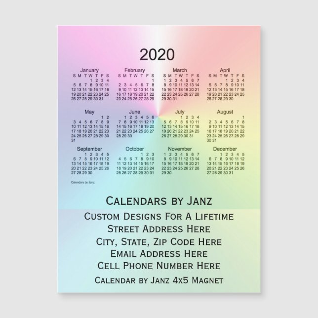 2020 Shimmer Business Calendar, por Janz 4x5 Magne (Anverso)