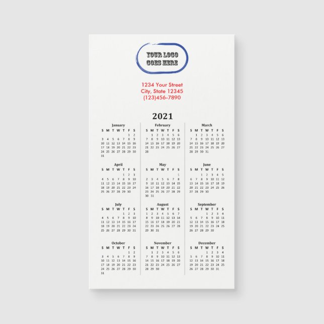 2021 Calendario magnético con logotipo (Anverso)